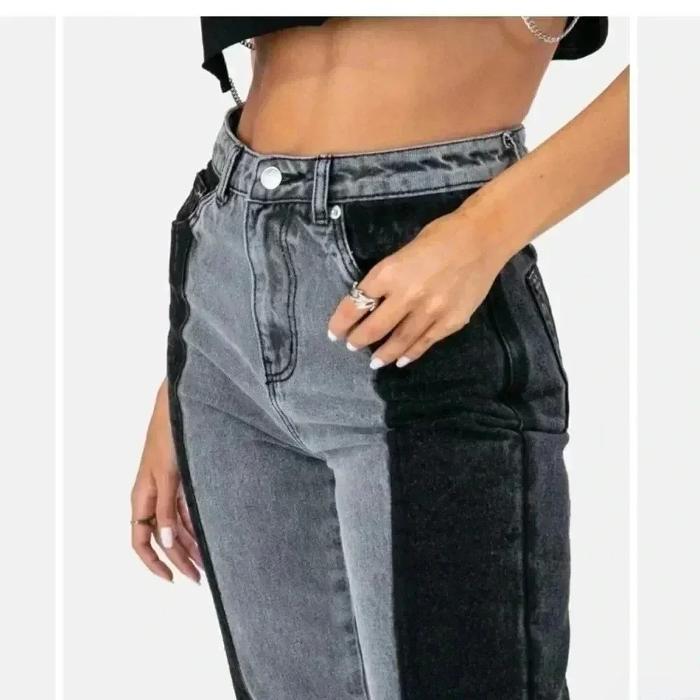 Adika Jeans Womens S 25 Gray Black Two Tone Mom Hight Waist Crop 90s Retro Y2K - Picture 1 of 12